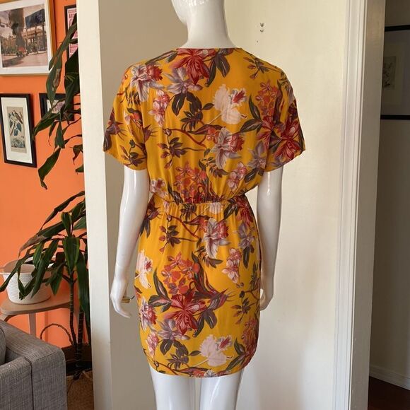 & Other Stories Golden Yellow Floral Faux Wrap Mini Dress Size 4 - Picture 6 of 14